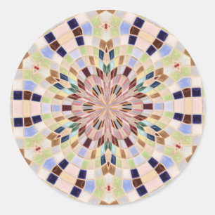 Sticker Rond Kaléidoscope de mosaïque bleue et verte