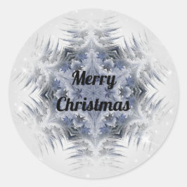 Sticker Rond Kaleidoscope Design Flocon de neige bleu étincelan
