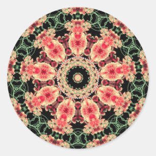 Sticker Rond Kaleidoscope fractal rose et vert foncé