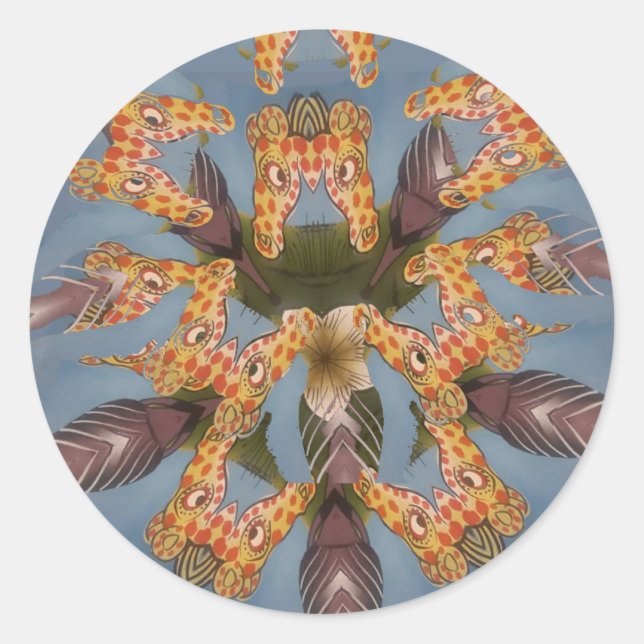 Sticker Rond Kaleidoscope Giraffe Mandala : Safari Art Abstrait (Devant)