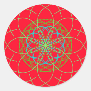 Sticker Rond Kaleidoscope Mandala Art Red Green Energy Ball