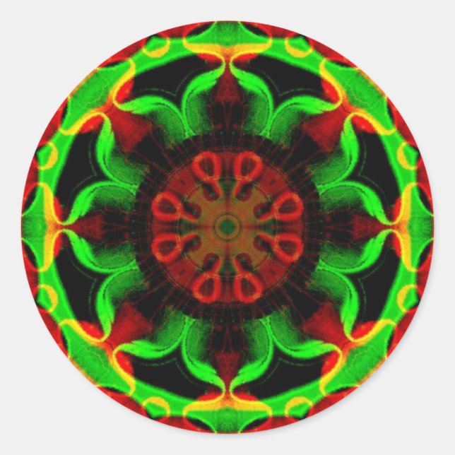 Sticker Rond Kaleidoscope psychédélique Mandala (Devant)