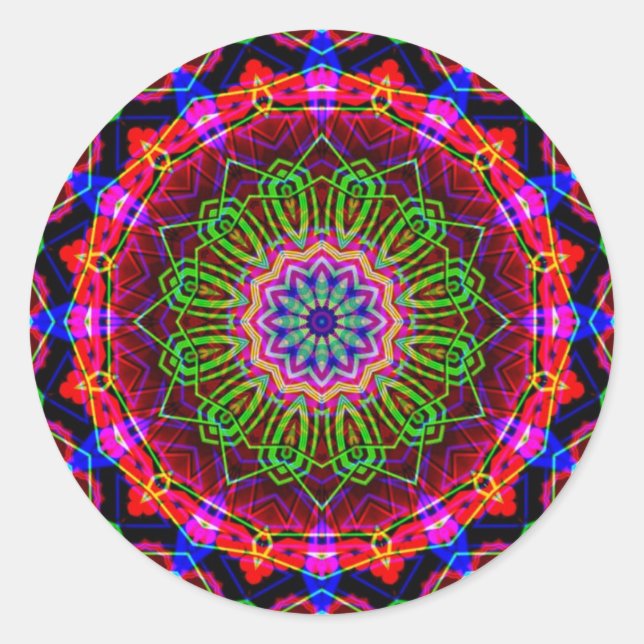 Sticker Rond Kaleidoscope psychédélique Mandala (Devant)