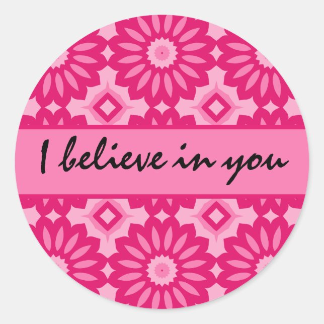 Sticker Rond Kaléidoscope rose. Je crois en vous (Devant)