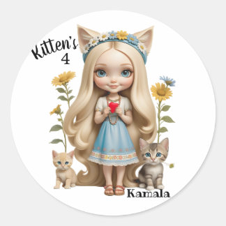 Sticker Rond Kamala Chats Enfants Personnalisé Kitten
