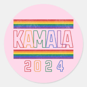 Sticker Rond Kamala Harris 2024 Rainbow LGBTQ Retro