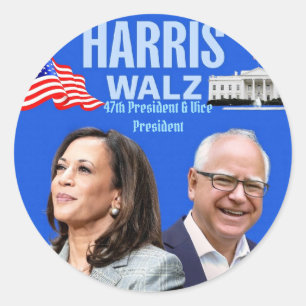 Sticker Rond Kamala Harris et Tim Walz-2024_