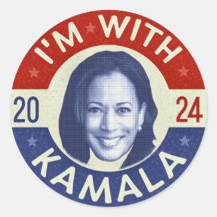 Sticker Rond Kamala Harris Président 2024 Democrat Photo Retro