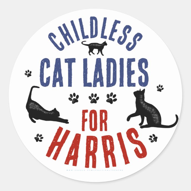 Sticker Rond Kamala Harris Présidente 2024 Femmes chats sans en (Devant)