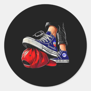 Sticker Rond Kamala Harris talons Haut Sur Le Casquette Rouge