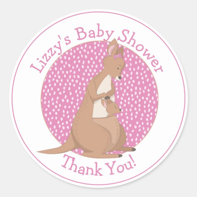 Sticker Rond Kangaroo Baby Girl Douche Merci rose (Devant)