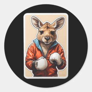 Sticker Rond Kangaroo Boxer Design - Playing Boxing Kangaroo Ar