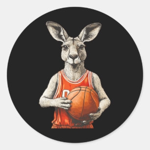 Sticker Rond Kangourou Drôle Avec Basketball Et Costume Jersey
