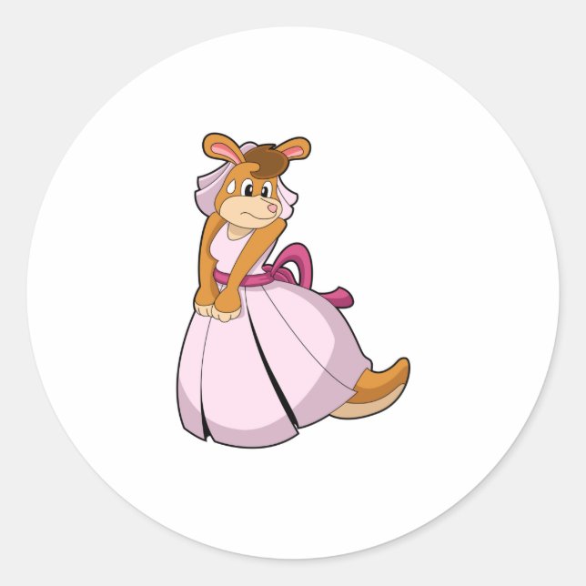 Sticker Rond Kangourou en fiancée avec une robe de mariée (Devant)