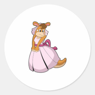 Sticker Rond Kangourou en mariée avec une robe de mariée