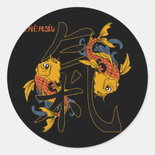 Sticker Rond Kanji Koi Énergie du poisson
