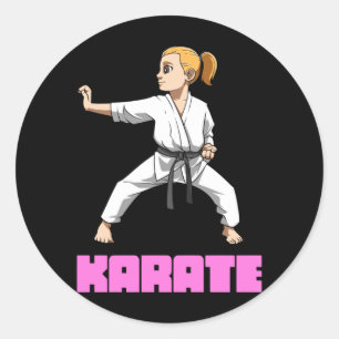 Sticker Rond Karate Arts Martiaux Karate Fille Posture Karate