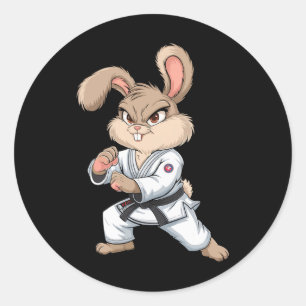 Sticker Rond Karate Bunny Arts Martiaux Rabbit Drôle Pour Les E