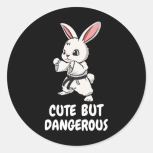 Sticker Rond Karate Bunny Mignonne Mais Dangereux Funky Martial