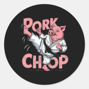 Sticker Rond Karate de porc côtes de porc drôle de cochon porc