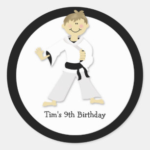 Sticker Rond KARATE GARÇON Blackbelt Anniversaire Fête Favorise