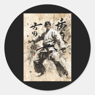 Sticker Rond Karate Kyokushin Calligraphie Japonaise Arts Marti