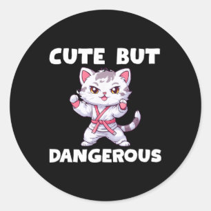 Sticker Rond Karate Mignonne Mais Dangereuse Taekwondo Kitty Ca