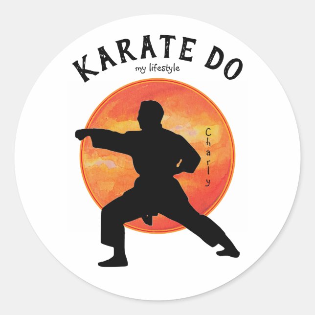 Sticker Rond Karate Silhouette Japan Martial Arts Rising Sun (Devant)