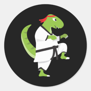 Sticker Rond Karate T-rex Cool Mignon Dinosaure Combattant Hall
