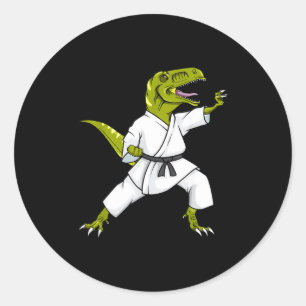 Sticker Rond Karatesaurus T-rex dinosaure karaté samouraï drôle