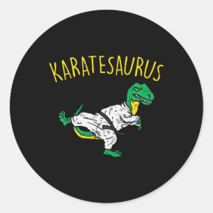Sticker Rond Karatesaurus Trex Karaté Drôle de dinosaure Arts m