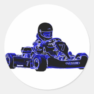 Sticker Rond Kart Racing bleu et blanc