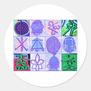 Sticker Rond KARUNA REIKI Symboles Art Vintage par GURU Mains