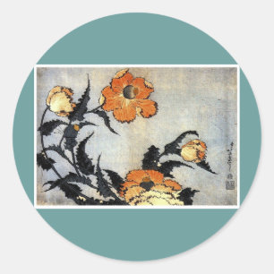 Sticker Rond Katsushika Hokusai Ukiyo-e Woodcut Imprimer - Popp