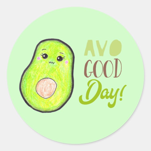 Sticker Rond Kawaii avocado avo bonne journée mignonne fruits s (Devant)
