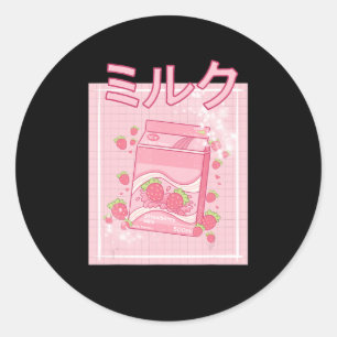 Sticker Rond Kawaii Axolotl Strawberry Milk Shake Carton Japane