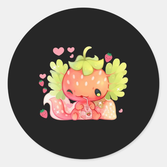 Sticker Rond Kawaii Axolotl Strawberry Milk Shake Japanese Anim (Devant)