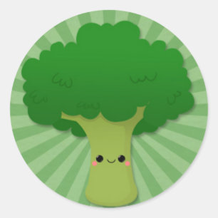 Sticker Rond Kawaii Broccoli sur Green Starburst