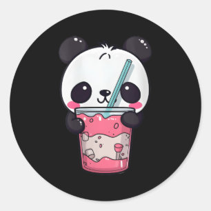 Sticker Rond Kawaii Bubble Tea Panda Boba Tea Japonais