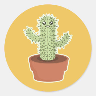 Sticker Rond Kawaii Cactus