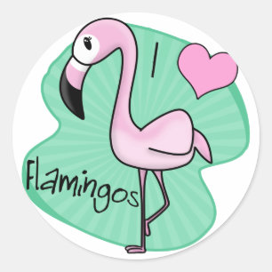 Sticker Rond Kawaii Cadeaux Flamants roses