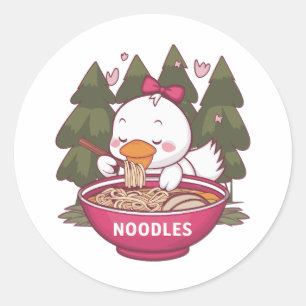 Sticker Rond Kawaii canard ramen