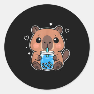Sticker Rond Kawaii Capybara Boba Boire japonais mignon Anime C