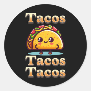 Sticker Rond Kawaii Cartoon Tacos