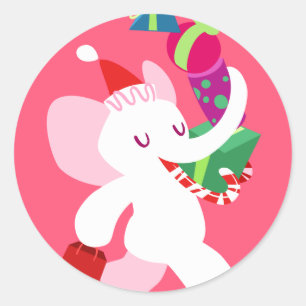 Sticker Rond Kawaii Cartoon X mas White Elephant