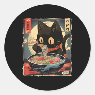 Sticker Rond Kawaii Chat Manger Ramen nouilles Anime Cadeaux Fi