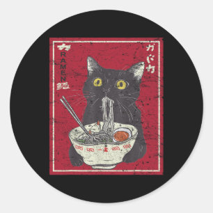 Sticker Rond Kawaii Chat Ramen Japonais Nourriture Amusante Ani