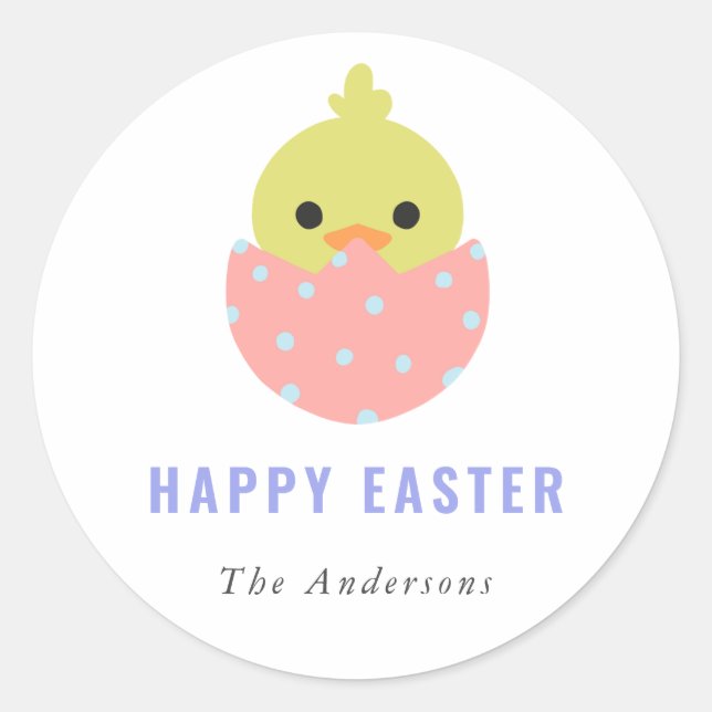 Sticker Rond Kawaii Chick Happy Pâques mignonnes Couleurs paste (Devant)
