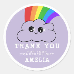Sticker Rond Kawaii Cloud Arc-en-ciel rose Merci d'anniversaire
