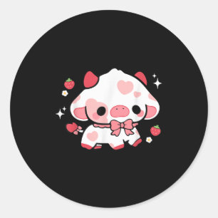 Sticker Rond Kawaii Cow fraise mignonne Aesthétique Anime Girls